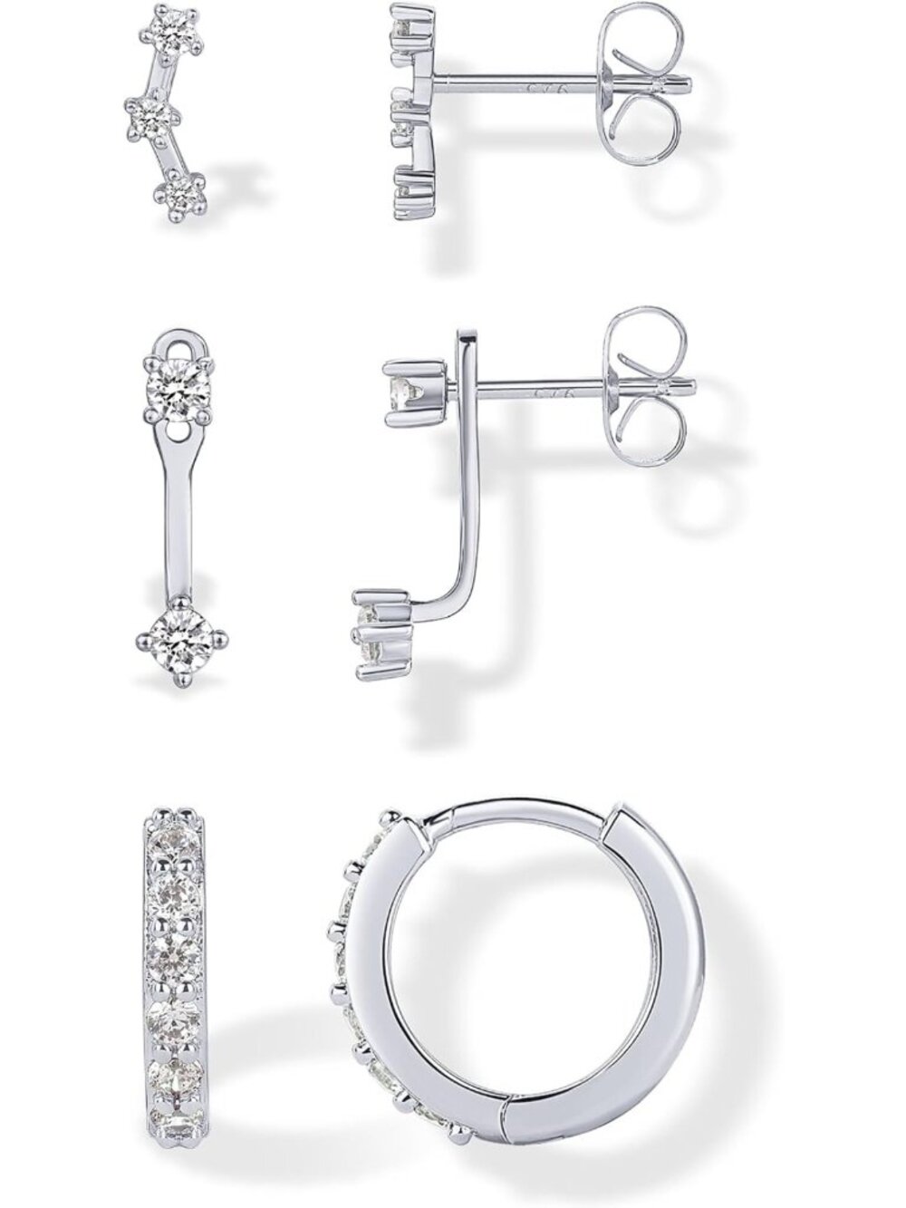 18K Gold Plated Earrings Set - 3 Pairs of Stylish Stud & Huggie Earrings for